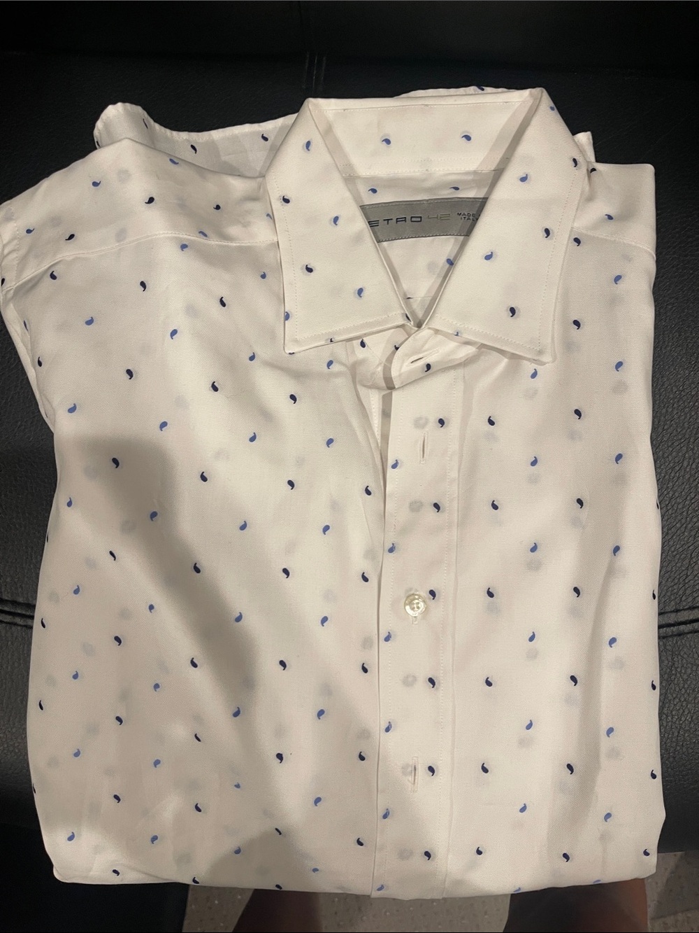 Etro White Button-Down Shirt with Blue Micro Paisley